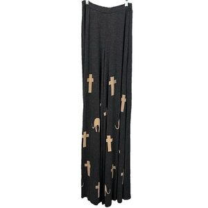 Rare Wildfox Grey & Cream High Waisted Palazzo Pants - Medium - Crosses and Cats